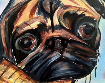 カラフルなパグのアートプリント – 犬の肖像画の壁飾り - Etsy 日本