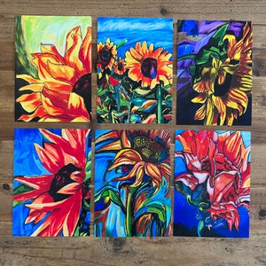 Sunflowers - Set of 6 prints in size 5x7”, Decoration, floral art decor, autistic artist, Viktor Bevanda Art, Vichysart, autism awareness