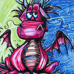 Happy Dragon Print | Animal Wall Art | Modern Boho Artwork | Animal Canvas Poster | Dragon Illustration | Colorful Wall Art | Cute Dragon