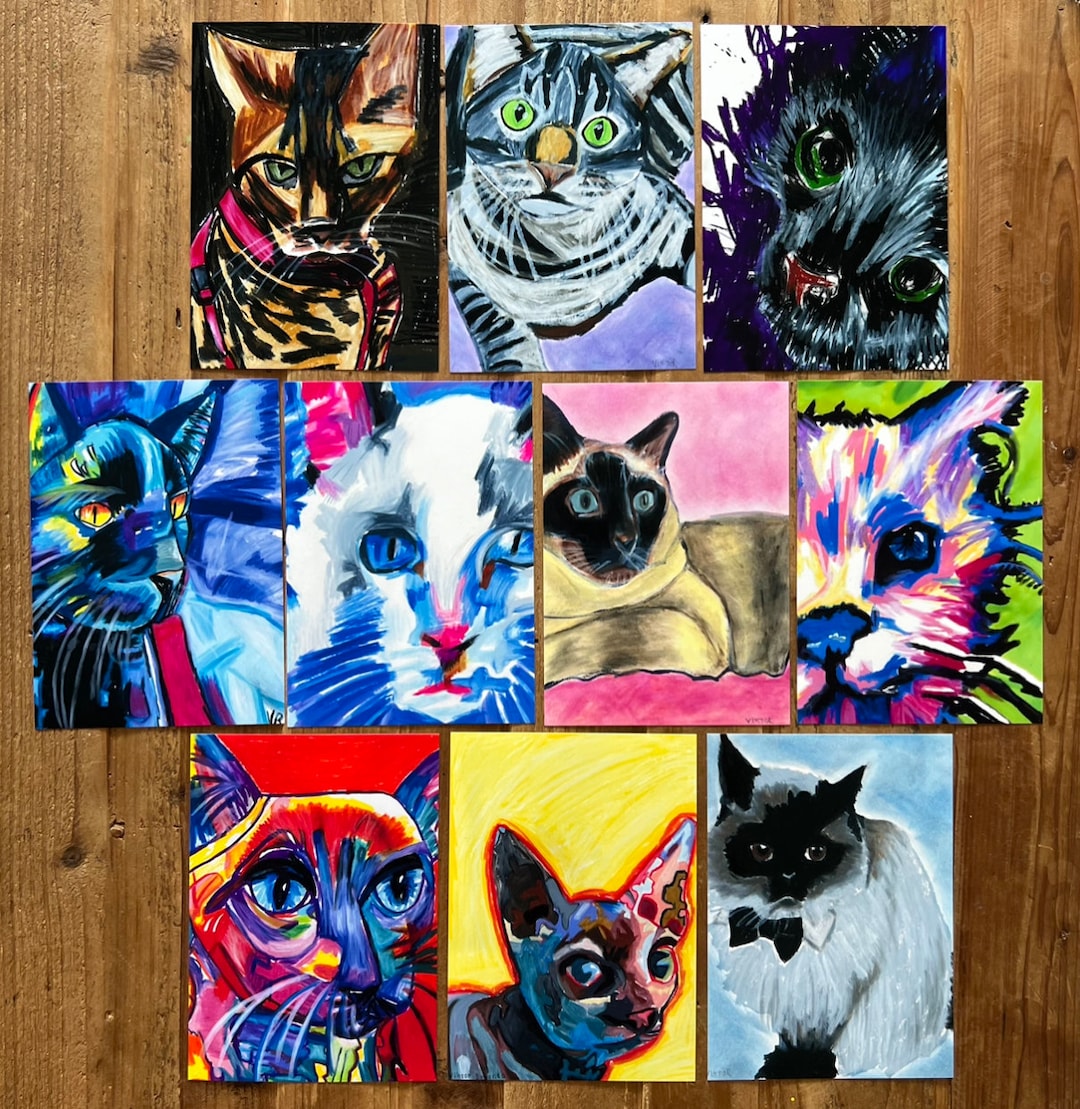 Oh My Cats Set of TEN Prints in Size 5x7, Cat Lovers, Cat Drawings, Cat