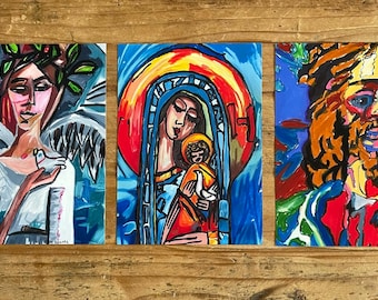 Set: Jungfrau Maria, Jesus und Engel Wand kunstdruck, religiöses Poster, Weihnachtsgeschenk, Wandkunst Deko, Bunte Wanddekoration, Jesus Poster