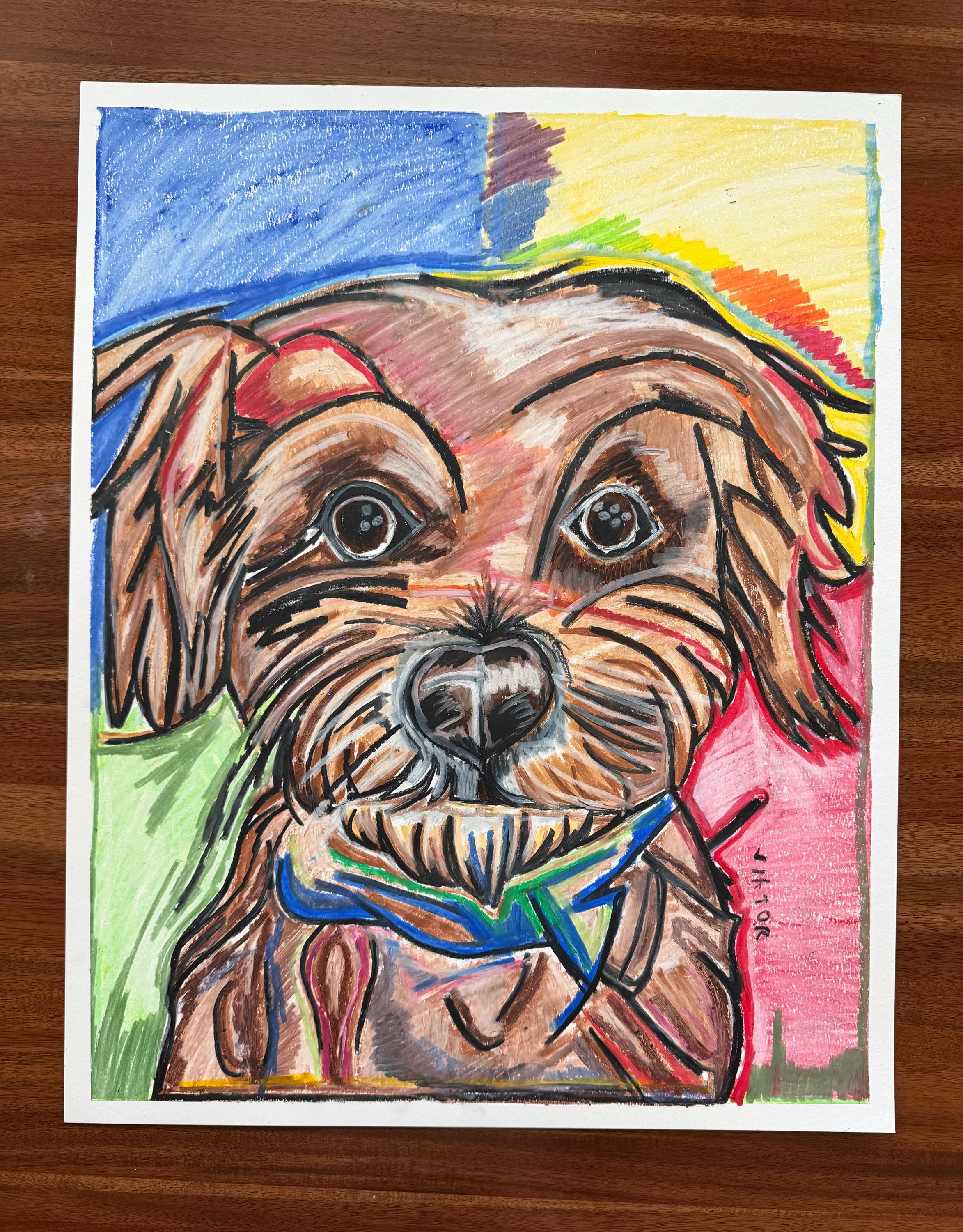 Stampa artistica da parete in tela con cucciolo che corre per camera da letto, stile rustico, retrò, con cane che brucia il fuoco