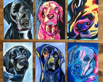 Labrador - Set, art prints, wall decor, colorful dog portrait, pet portrait, Labrador Retriever, Animal art, Labrador art, Labrador painting