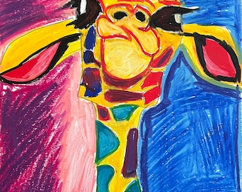 Colorful Giraffe print | Canvas Art | Canvas Wall Art | Illustration | Home Decor | Giraffe Lover Gift | Large Canvas Art | Giraffe poster