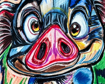 Impresión de cerdo colorido / Arte de pared de animales / Arte bohemio moderno / Lienzo de animales / Ilustración de granja / Arte de pared colorido / Decoración de granja