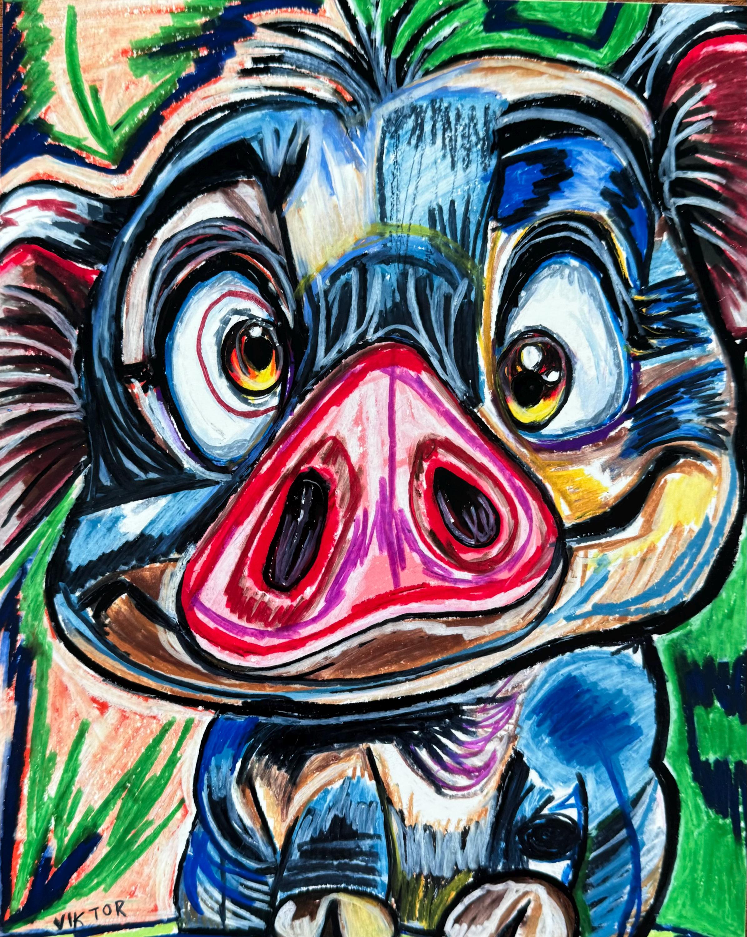 カラフルな豚のプリント | 動物のウォールアート | モダンなボヘミアン