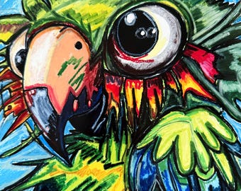 Funny Parrot Art Print | Colorful Bird Illustration, Nursery Decor