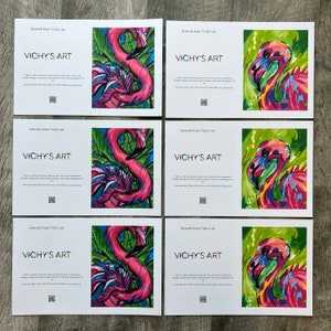Lot de 6 cartes de voeux flamants roses, taille 6,5 x 10 po., cartes de voeux pliées à la main pour les amateurs de flamants roses, anniversaire, cadeau de Noël, art animalier