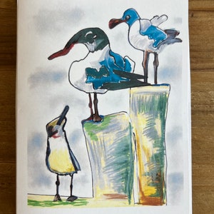 Juego de tarjetas de felicitación con diseño de gaviotas, 6,5 x 10 pulgadas, arte con temática de playa, tarjetas hechas a mano, cumpleaños, regalo de Navidad, San Valentín, tarjetas de agradecimiento, costeras