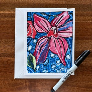 Fleur rose - Carte de voeux, carte faite main, amoureux des fleurs, cartes de remerciement, cartes de vœux, peinture de fleurs, dessin de fleurs, fleurs, décoration d'intérieur