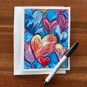 Biglietto di auguri a forma di cuore, biglietto fatto a mano, immagine del cuore, arte dell'amore, biglietto di auguri, San Valentino, biglietto di ringraziamento, felicità, dipinto d'arte del cuore