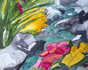 Floral Pop Art Print - Mountain Stream, Colorful Flowers