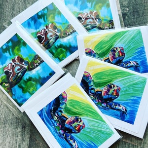 Lot de 6 cartes de voeux tortues, taille 6,5 x 10 po., cartes de voeux faites main pliées pour les amateurs de tortues, anniversaire, cadeau de Noël, thème de la plage,