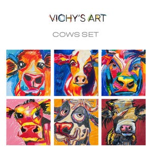 Farmhouse COW set, 6 cow prints, Home decor, colorful animals, wall decoration, wall decor, home decoration, wall prints sets, farm  animals