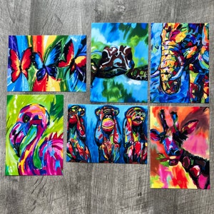 Animal picture, 6 prints, Colorful art, giraffe, turtle, elephant, butterfly, flamingo, monkeys, animal canvas, safari animal, home decor