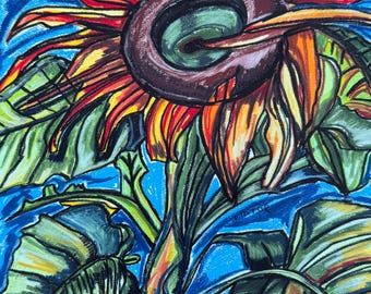 GIRASOL - Impresiones artísticas de flores, Impresión en lienzo de girasol, Póster colorido, Pintura floral, Decoración colorida, Imagen de campo de girasoles, Soleado
