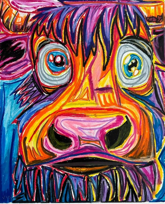 カラフルな動物アート作品 YAK - 動物ポップアートプリント、動物キャンバスプリント、カラフルな