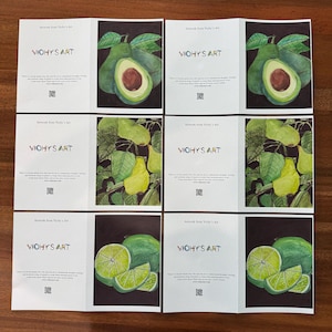 Set von Obst Grußkarten, handgemachte Karten, Weihnachten, Dankeskarten, Obstbilder, Karte für jeden Anlass, bunte Karte, Geburtstagskarte
