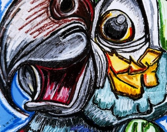 Funny Parrot Art Print | Colorful Bird Illustration, Nursery Decor