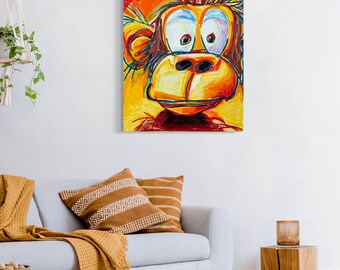 愚かな猿 - ポップアートプリント、動物キャンバスプリント、カラフル