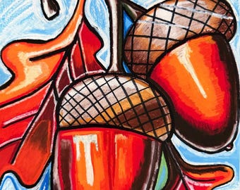 Acorn Pop Art Print – Colorful Nature Wall Art