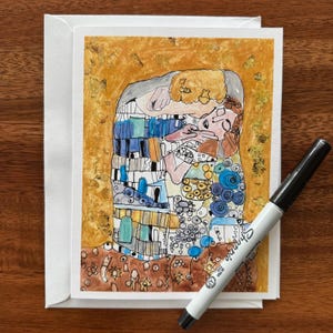 Biglietti d'auguri con bacio di Gustav Klimt, biglietti fatti a mano, biglietti colorati per regali, compleanni, regali di Natale, San Valentino, dipinti di Klimt, arte colorata