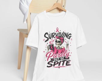 Surviving Purely Out of Spite Tee — Pink Ribbon Skull Shirt