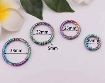 20mm-38mm rainbow spring o ring clasps metal o rings round ring spring gate ring purse o ring push gate snap hook 2-4-10pcs