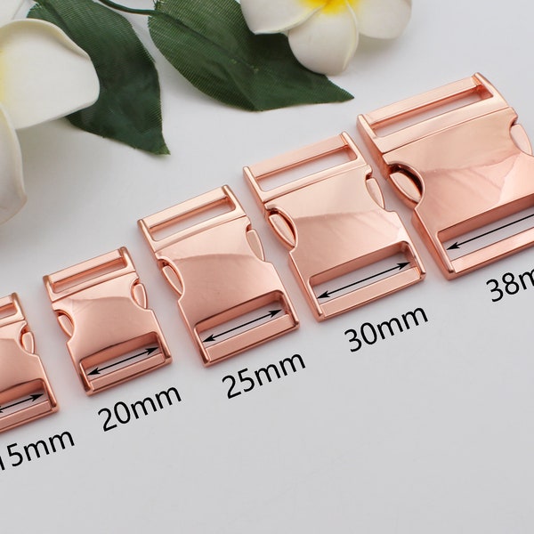 15-38mm rose gold side release buckle,metal release belt buckle,adjustable backpack buckles,pet collar hardware,dog collar strap hardware