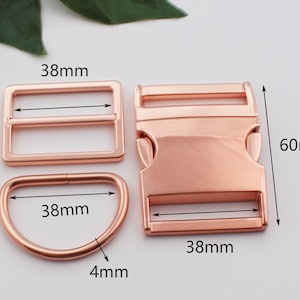38mm inner wide, rose gold side release buckle，triglide, D-ring set, dog collar, hardware,  dog collar buckles，pet collar hardware