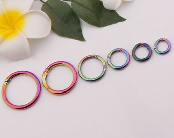 13mm-38mm rainbow spring o ring clasps metal o rings round ring spring gate ring purse o ring push gate snap hook 2-4-10pcs