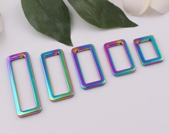 19mm-50mm rainbow flat rectangle buckle rectangular rings webbing bag clasp bag strap buckle purse ring handbag strap hardware 2-4-10pcs