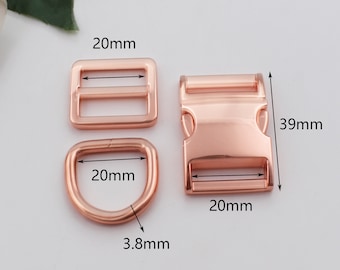 20 mm innerbrett, roséguldfärgat sidospänne, triglide, D-ringset, hundhalsband, hårdvara, hundhalsbandsspännen, hårdvara för husdjurshalsband