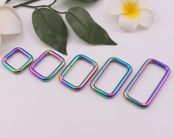 19mm-50mm rainbow metal rectangle buckle rectangular rings webbing bag clasp bag strap buckle purse ring handbag strap hardware 2-4-10pcs