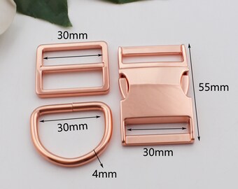 30 mm innerbredd, roséguldfärgad sidospänne, triglide, D-ringset, hundhalsband, hårdvara, hundhalsbandsspännen, hårdvara för husdjurshalsband