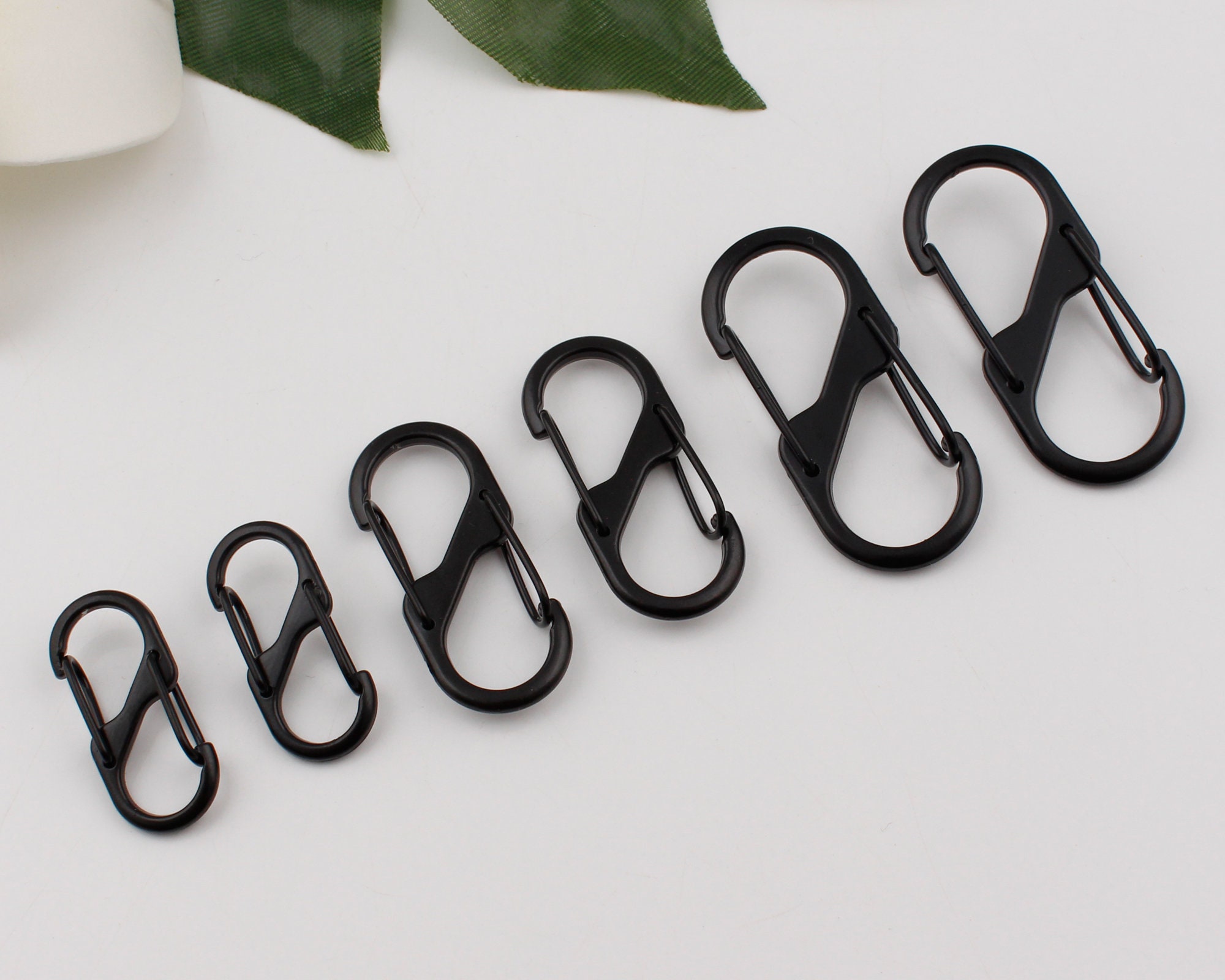 31/40/49mm  big small matte black s biner carabiner dual gated s clasp key ring gated spring snap hook clasp alloy s carabiner 2-4-10-20pcs