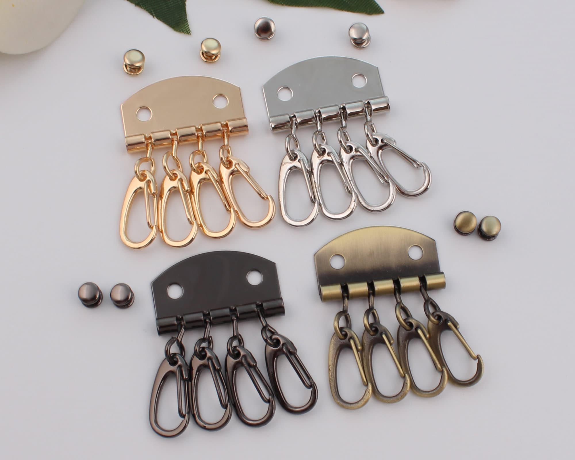 6 Hooks Metal Key Holder Plate 47mm 1 14/16 Pouch Spring Snap Purse Handbag  Wallet Keyring Keychain DIY Hardware Accessories Leathercraft 