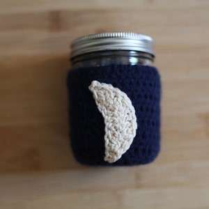 Mason Jar Moon Coozie, Jar sleeve,  Crochet Jar Cozy