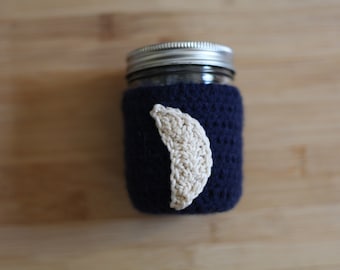 Mason Jar Moon Coozie, Jar sleeve,  Crochet Jar Cozy