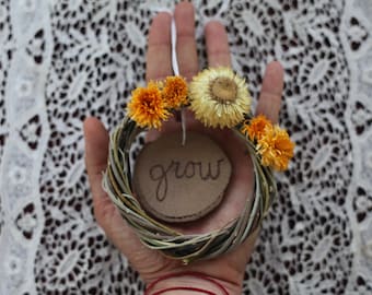 Mini Flower Wreath, Car Charm, Altar Decor, Grow Wreath