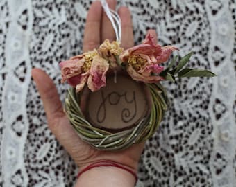 Mini Flower Wreath, Car Charm, Altar Decor, Joy Wreath