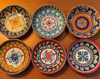 Dipping Plates Gift Set of 6 Beautiful Vibrant colors Patterns Olive Oil Vinegar Dipping Snack Nut Bowl 4”