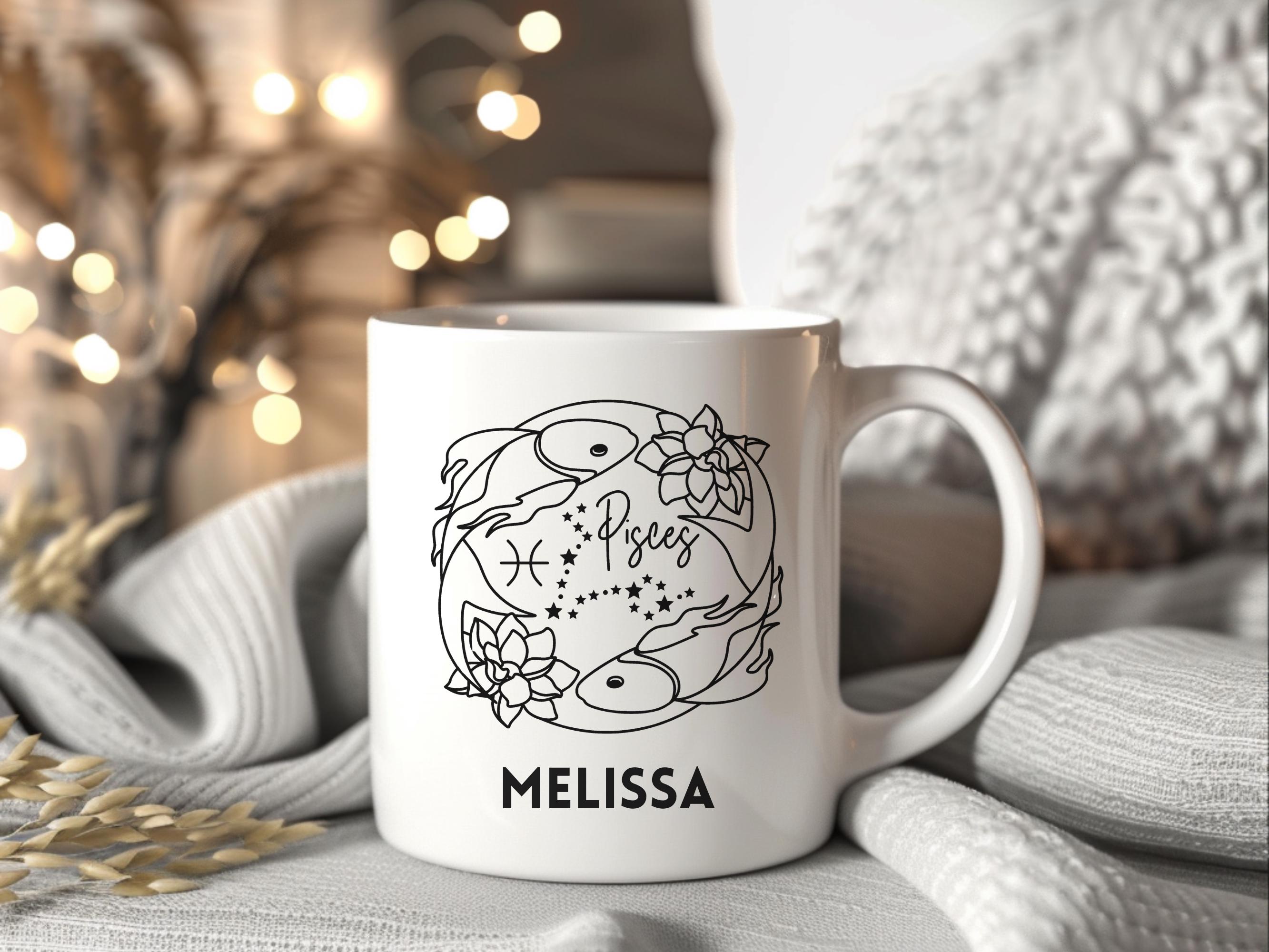 Personalized Zodiac Sign Mug with Name – Astrology Gift – 11oz & 15oz Coffee Cup – Double-Sided Print – Custom Horoscope Gift for Her or Him