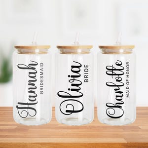 Personalized Bridal Party Glass Tumbler – Bride, Bridesmaid, Maid of Honor | 16oz Clear or Frosted Glass | Wedding Party Gift, Custom Cup