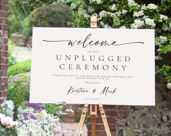 Unplugged Ceremony Sign, Unplugged Wedding Sign, Welcome To Our Unplugged Wedding Sign, Wedding Signs, Wedding Welcome Sign | Valerie