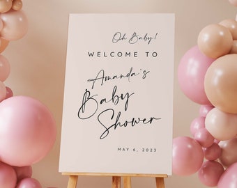 Modern Baby Shower Sign, Boho Baby Shower Handwritten Font Sign, Baby Shower Welcome Sign, Oh Baby Sign | Emily