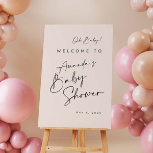 Modern Baby Shower Sign, Boho Baby Shower Handwritten Font Sign, Baby Shower Welcome Sign, Oh Baby Sign | Emily