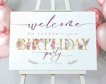 Custom Birthday Welcome Sign, Floral Letters, Party Decor