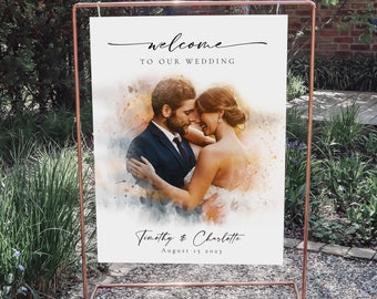 Wedding Welcome Sign Photo, Photo Wedding Sign, Welcome Sign Watercolor, Wedding Picture Sign, Outdoor Wedding Sign, Wedding Centerpiece