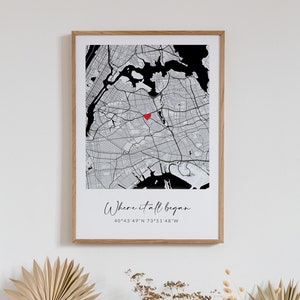 Personalized Street Map, Custom Valentine&#39;s Day Gift, Anniversary Gift, Personalized Road Map Print, Personalized City Map Frame